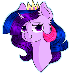 Size: 894x894 | Tagged: safe, artist:rainbowtashie, imported from derpibooru, princess celestia, twilight sparkle, oc, oc:princess morning star, alicorn, pony, alicorn oc, commissioner:bigonionbean, crown, cute, female, fusion, fusion:princess celestia, fusion:princess morning star, fusion:twilight sparkle, jewelry, mare, regalia, smiling, smirk, twilight sparkle (alicorn)