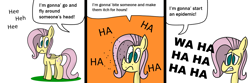 Size: 1500x500 | Tagged: safe, artist:rainbowbacon, imported from derpibooru, fluttershy, mosquito, pony, comic, dialogue, female, laughing, mosquitoes, solo, speech bubble