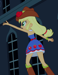 Size: 840x1080 | Tagged: safe, imported from derpibooru, screencap, applejack, equestria girls, equestria girls (movie), bare shoulders, clothes, cropped, dress, fall formal outfits, female, legs, sleeveless, solo, strapless