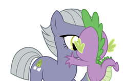 Size: 750x477 | Tagged: safe, edit, editor:undeadponysoldier, imported from derpibooru, limestone pie, spike, dragon, earth pony, pony, bedroom eyes, crack shipping, female, kiss on the lips, kissing, male, mare, out of character, raised hoof, shipping, simple background, spikestone, straight, white background