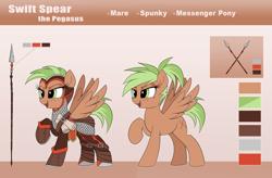 Size: 3045x2000 | Tagged: safe, artist:confetticakez, imported from derpibooru, oc, oc only, pegasus, pony, armor, clothes, commission, female, helmet, mare, ponytail, reference sheet, solo, spear, weapon