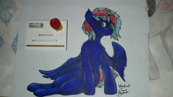 Size: 4128x2322 | Tagged: safe, artist:degranomelody, imported from derpibooru, oc, oc only, oc:windcut, pegasus, pony, chest fluff, solo, traditional art