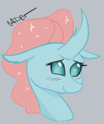 Size: 780x933 | Tagged: safe, artist:cadetredshirt, derpibooru exclusive, imported from derpibooru, ocellus, changedling, changeling, pony, blushing, bust, cute, diaocelles, digital art, female, horn, looking at you, mare, shy, simple background, sketch, smiling, solo, sparkly mane, student