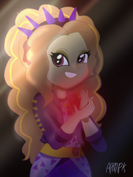 Size: 1800x2400 | Tagged: safe, artist:artmlpk, imported from derpibooru, adagio dazzle, equestria girls, equestria girls series, find the magic, spoiler:eqg series (season 2), adoragio, crepuscular rays, cute, female, gem, lights, siren gem, smiling, solo