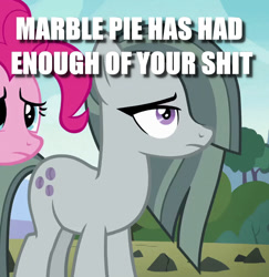 Size: 800x823 | Tagged: safe, edit, edited screencap, imported from derpibooru, screencap, marble pie, the maud couple, caption, cropped, image macro, solo focus, text, unamused, vulgar