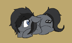 Size: 1459x874 | Tagged: safe, artist:crazy water, imported from derpibooru, oc, oc only, oc:smooth slate, earth pony, pony, adorable distress, cute, ears back, female, floppy ears, lying, lying down, mare, ponyloaf, prone, scared, shy, solo