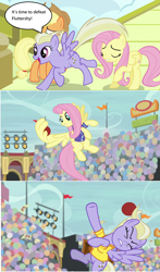 Size: 1280x2172 | Tagged: safe, edited screencap, imported from derpibooru, screencap, applejack, fluttershy, sweet buzz, pony, common ground, viva las pegasus, buckball, comic, hubris, las pegasus resident, screencap comic, wing hands, wings