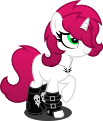 Size: 1280x1504 | Tagged: safe, artist:buckeyescozycafe, artist:fletcherthehuntress, imported from derpibooru, oc, oc only, oc:carmine cream, pony, unicorn, boots, female, jewelry, mare, necklace, shoes, simple background, solo, transparent background