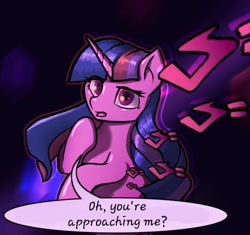 Size: 1024x964 | Tagged: safe, artist:stratodraw, edit, editor:kickinace, imported from derpibooru, twilight sparkle, alicorn, pony, dio brando, female, jojo's bizarre adventure, mare, menacing, oh you're approaching me, photo, solo, twilight sparkle (alicorn), ゴ ゴ ゴ