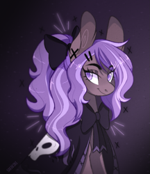 Size: 713x827 | Tagged: safe, artist:sararini, imported from derpibooru, oc, oc only, oc:amaris, earth pony, pony, bow, cloak, clothes, female, hair bow, mare, portrait, solo