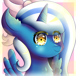 Size: 1000x1000 | Tagged: safe, artist:colorfuldiamondpl, imported from derpibooru, oc, oc:fleurbelle, alicorn, pony, adorabelle, alicorn oc, bow, cute, female, hair bow, mare, ocbetes, pretty, smiling, wingding eyes