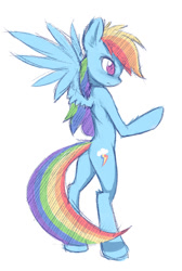 Size: 556x829 | Tagged: safe, artist:fajeh, imported from derpibooru, rainbow dash, pegasus, pony, semi-anthro, bipedal, female, simple background, sketch, solo