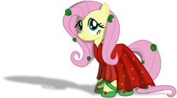 Size: 4000x2212 | Tagged: safe, artist:albert238391, imported from derpibooru, fluttershy, pegasus, pony, beautiful, clothes, cute, dress, female, food, fruit, hoof shoes, leaves, mare, shadow, shyabetes, simple background, smiling, solo, strawberry, transparent background, vector