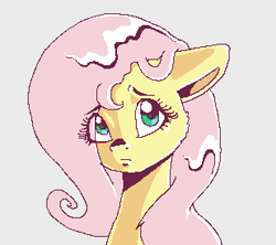 Size: 309x274 | Tagged: safe, artist:smirk, imported from derpibooru, part of a set, fluttershy, pony, bust, cute, eye clipping through hair, female, gray background, ms paint, pixel art, portrait, shyabetes, simple background, solo