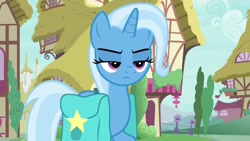 Size: 1920x1080 | Tagged: safe, imported from derpibooru, screencap, trixie, pony, unicorn, student counsel, female, mare, saddle bag, solo, unamused