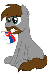 Size: 3125x4688 | Tagged: safe, artist:besttubahorse, imported from derpibooru, oc, oc only, oc:ragna, pony, blank flank, flag, male, mouth hold, simple background, sitting, slovakia, stallion, transparent background, vector