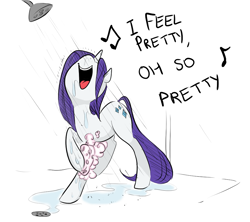 Size: 900x800 | Tagged: safe, artist:cartoonsbest, artist:glacierclear, color edit, edit, imported from derpibooru, rarity, pony, unicorn, /mlp/, colored, female, i feel pretty, mare, shower, singing, solo, west side story, wet, wet mane, wet mane rarity