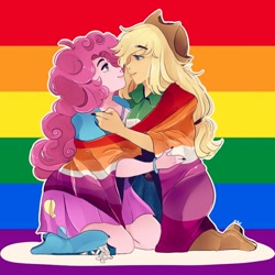 Size: 960x960 | Tagged: safe, artist:brunnie, imported from derpibooru, applejack, pinkie pie, human, equestria girls, applepie, cute, female, gay pride flag, humanized, lesbian, lesbian pride flag, lgbt, love, pride, pride month, shipping