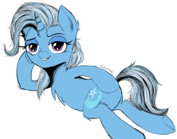 Size: 1269x1000 | Tagged: safe, artist:fajnyziomal, imported from derpibooru, trixie, pony, unicorn, road to friendship, butt, butt touch, cheek fluff, draw me like one of your french girls, female, hoof on butt, plot, scene interpretation, solo