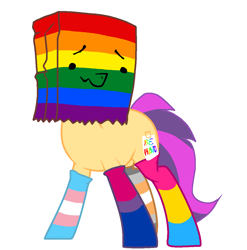 Size: 1100x1112 | Tagged: artist needed, source needed, safe, deleted from derpibooru, imported from derpibooru, oc, oc:paper bag, earth pony, pony, base used, clothes, paper bag, pride flag, pride month, socks, thigh highs