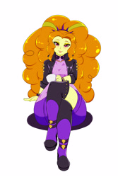 Size: 2000x3000 | Tagged: safe, artist:albertbm, imported from derpibooru, adagio dazzle, equestria girls, equestria girls series, find the magic, spoiler:eqg series (season 2), adoragio, bracelet, clothes, crossed legs, cute, female, jacket, jewelry, leather jacket, looking at you, simple background, smiling, solo, spiked headband, thighs, thunder thighs, white background