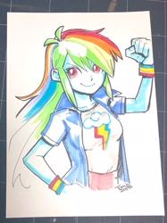 Size: 1532x2048 | Tagged: safe, artist:babtyu, imported from derpibooru, rainbow dash, equestria girls, clothes, female, marker drawing, shirt, simple background, solo, traditional art, white background