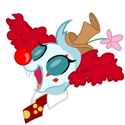 Size: 1800x1800 | Tagged: safe, artist:andypriceart, idw, imported from derpibooru, ocellus, changedling, changeling, spoiler:comic71, clown, clown nose, clown ocellus, clown wig, cute, diaocelles, fangs, female, happy, idw showified, mare, red nose, simple background, sticker, transparent background