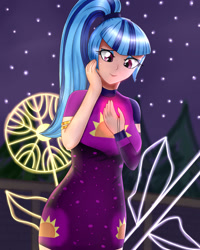 Size: 1600x2000 | Tagged: safe, artist:focusb, imported from derpibooru, sonata dusk, human, equestria girls, equestria girls series, find the magic, spoiler:eqg series (season 2), female, gem, human coloration, siren gem, smiling, solo, taco dress