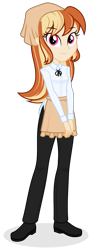 Size: 1035x2816 | Tagged: safe, artist:shizow, imported from derpibooru, oc, oc only, oc:mandarine mélange, human, equestria girls, apron, clothes, commission, equestria girls-ified, female, pants, shoes, simple background, smiling, solo, transparent background