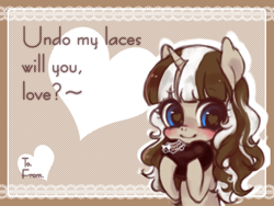 Size: 600x450 | Tagged: safe, artist:ask-pinkamena-kor, imported from derpibooru, oc, oc only, oc:lovelace, pony, unicorn, female, heart, holiday, mare, solo, valentine, valentine's day