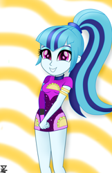 Size: 2800x4320 | Tagged: safe, artist:theretroart88, imported from derpibooru, sonata dusk, equestria girls, equestria girls series, find the magic, spoiler:eqg series (season 2), arm band, clothes, cute, female, hairband, ponytail, smiling, solo, sonatabetes, taco dress