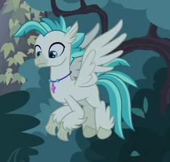 Size: 246x234 | Tagged: safe, imported from derpibooru, screencap, terramar, classical hippogriff, hippogriff, student counsel, cropped, flying, jewelry, male, necklace, solo