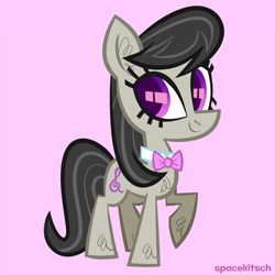 Size: 900x900 | Tagged: safe, artist:spacekitsch, deleted from derpibooru, imported from derpibooru, octavia melody, earth pony, pony, bowtie, chest fluff, colored pupils, cute, ear fluff, female, mare, pink background, simple background, solo, tavibetes