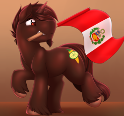 Size: 1996x1878 | Tagged: safe, artist:camychan, imported from derpibooru, oc, oc only, oc:limón picante, oc:marrón, pony, unicorn, flag, peru, solo