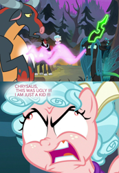 Size: 900x1300 | Tagged: safe, edit, edited screencap, imported from derpibooru, screencap, cozy glow, lord tirek, queen chrysalis, changeling, changeling queen, ophiotaurus, pegasus, pony, frenemies (episode), school raze, changeling feeding, female, filly, kid