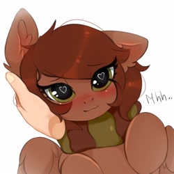 Size: 2160x2160 | Tagged: safe, artist:ritter, imported from derpibooru, oc, oc only, oc:ritter, pegasus, pony, :3, blushing, clothes, cute, disembodied hand, ear fluff, female, floppy ears, hand, heart eyes, looking at you, loving gaze, mare, ocbetes, scarf, weapons-grade cute, wingding eyes