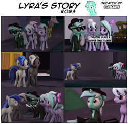 Size: 3929x3816 | Tagged: safe, artist:goatcanon, imported from derpibooru, cloudchaser, flitter, lyra heartstrings, oc, oc:general dust, oc:general strawcream, pony, comic:lyra's story, 3d, canterlot, comic, dialogue, source filmmaker, taxi