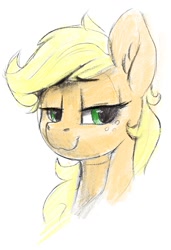 Size: 945x1385 | Tagged: safe, artist:dimfann, imported from derpibooru, applejack, earth pony, pony, bust, female, simple background, sketch, solo, white background