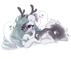 Size: 2429x2000 | Tagged: safe, artist:graypillow, imported from derpibooru, oc, oc only, deer, deer pony, ghost, original species, cute, deer oc, solo