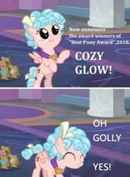 Size: 708x962 | Tagged: safe, edit, edited screencap, imported from derpibooru, screencap, cozy glow, pegasus, pony, school raze, best pony, cozy glow is best facemaker, cozybetes, cute, female, filly, foal, golly, happy