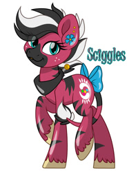 Size: 1200x1500 | Tagged: safe, artist:missbramblemele, artist:missmele-madness, imported from derpibooru, oc, oc only, oc:sciggles, hybrid, pony, zony, bow, female, simple background, solo, tail bow, white background