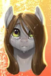 Size: 439x656 | Tagged: safe, artist:eerinless, imported from derpibooru, oc, oc only, earth pony, pony, abstract background, bust, crying, solo