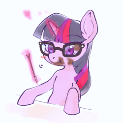 Size: 709x709 | Tagged: safe, artist:yakieringi014, imported from derpibooru, sci-twi, twilight sparkle, pony, unicorn, equestria girls, equestria girls series, spring breakdown, spoiler:eqg series (season 2), equestria girls ponified, female, glasses, mare, ponified, scene interpretation, solo, unicorn sci-twi