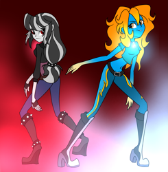 Size: 1963x2000 | Tagged: safe, artist:mysteriousshine, imported from derpibooru, oc, oc only, oc:requiem corpse, oc:serenade dawn, equestria girls, couple, female, gem, lesbian, siren gem