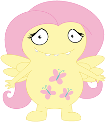 Size: 972x1116 | Tagged: safe, artist:m1ssra1nb0w, imported from derpibooru, fluttershy, anthro, crossover, female, simple background, solo, uglydoll, white background