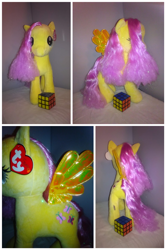 Size: 2610x3930 | Tagged: safe, artist:encorepride, imported from derpibooru, fluttershy, pegasus, pony, collage, irl, photo, plushie, rubik's cube, solo, ty