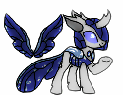 Size: 400x309 | Tagged: safe, artist:goldentigeress14, imported from derpibooru, oc, oc only, oc:blue, changedling, changeling, albino changeling, blue changeling, changedling oc, changeling oc, simple background, solo, white background, white changeling