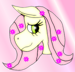 Size: 615x594 | Tagged: safe, artist:goldentigeress14, imported from derpibooru, fluttershy, pegasus, pony, female, flower, flower in hair, gradient background, solo