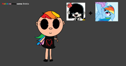 Size: 1892x996 | Tagged: safe, imported from derpibooru, rainbow dash, human, pegasus, pony, black sclera, cute, dark grey background, lucy loud, offspring, paintbrush, parents:lucydash, rainbow hair, rainbow umasama dokia, red paint, text, the loud house