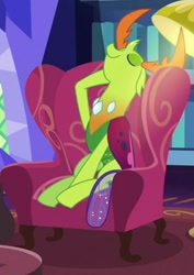 Size: 720x1016 | Tagged: safe, imported from derpibooru, screencap, thorax, changedling, changeling, triple threat, armchair, chair, cropped, cute, eyes closed, hooves, king thorax, king thorax the fabulous, male, pose, solo, thorabetes